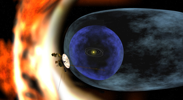 This artist's rendering depicts NASAs Voyager 2 spacecraft as it studies the outer limits of the heliosphere - a magnetic 'bubble' around the solar system that is created by the solar wind. Image credit: NASA/JPL-Caltech.