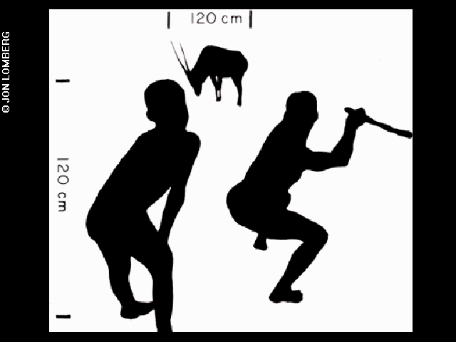 The sketch of bushmen image is one of the pictures electronically placed on the phonograph records which are carried onboard the Voyager 1 and 2 spacecraft. Credit: Jon Lomberg