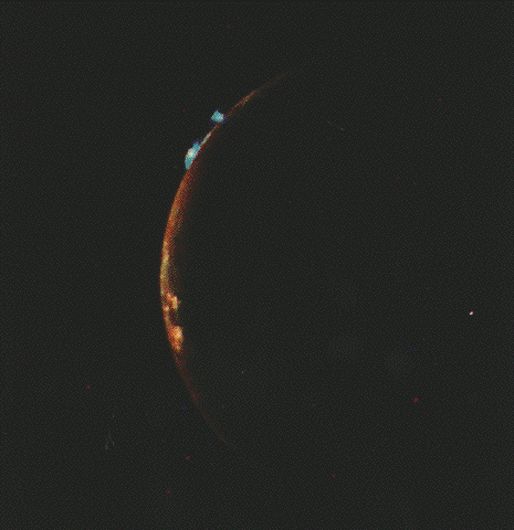 Jupiter’s moon Io with active volcanoes.