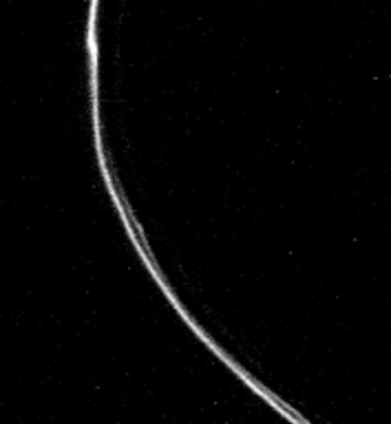 F-ring. Two braided separate orbit rings. Photo Nov. 12, 1980. Range 750,000 km.