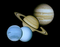Planet montage (left to right), Neptune, Uranus, Saturn, Jupiter
