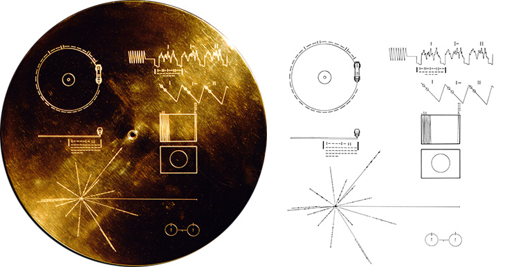Sampul Golden Record diperlihatkan dengan instruksi ekstraterestrialnya | Kredit: NASA / JPL