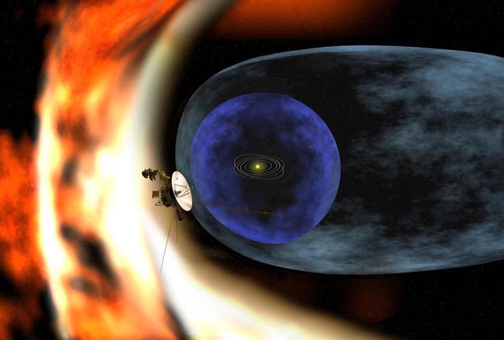 This artist's concept shows NASA's Voyager spacecraft against a backdrop of stars.