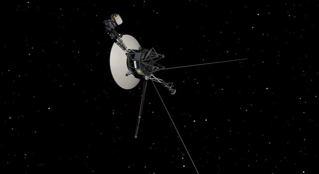 This artist's concept shows NASA's Voyager spacecraft against a backdrop of stars.