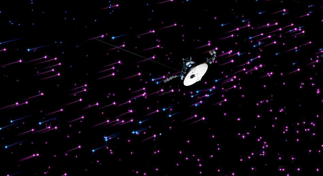 This still image and set of animations show NASA's Voyager 1 spacecraft exploring a new region in our solar system called the "magnetic highway." In this region, the sun's magnetic field lines are connected to interstellar magnetic field lines, allowing particles from inside the heliosphere to zip away and particles from interstellar space to zoom in. Image credit: NASA/JPL-Caltech
