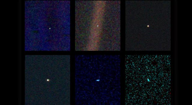 These six narrow-angle color images were made from the first ever 'portrait' of the solar system taken by Voyager 1, which was more than 4 billion miles from Earth and about 32 degrees above the ecliptic. Image credit: NASA/JPL